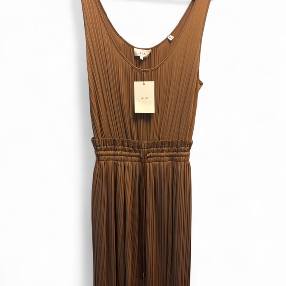 NWT A.L.C. Pleated Drawstring Midi Dress Brown M - Picture 3 of 12